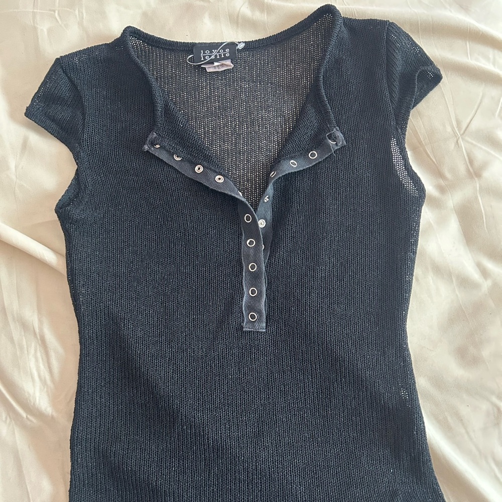 cute black see-through short sleeve top with buttons